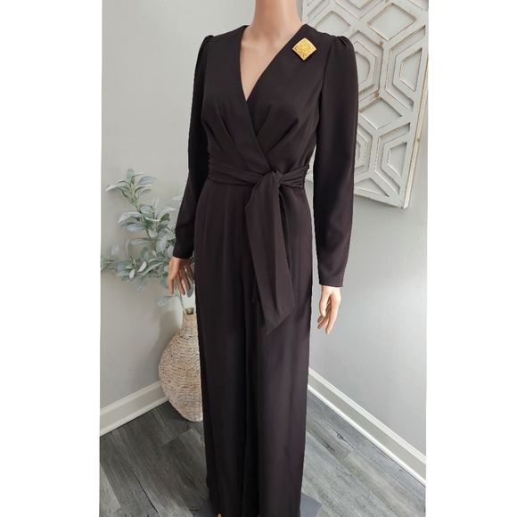 Antonio Melani Miranda Dark Chocolate Brown Long Sleeve Wide Leg Jumpsuit - Picture 3 of 8